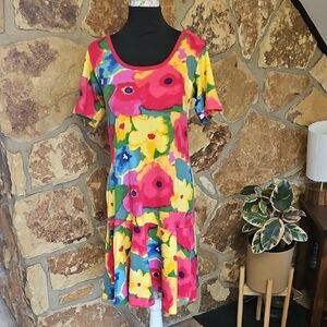 Bill Blass Knit Vintage Cotton  Watercolor Floral Dress Sz‎ M